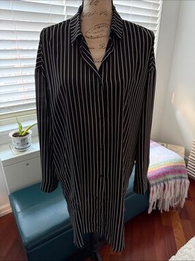 Monki Black & White Vertical Stripe Tunic Shirt